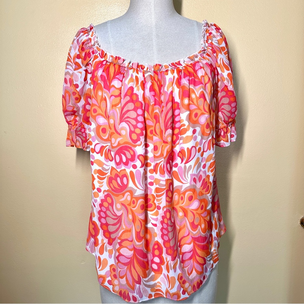 Trina Turk Sofia 2 chiffon Gathered scoop neckline Blouse / Top